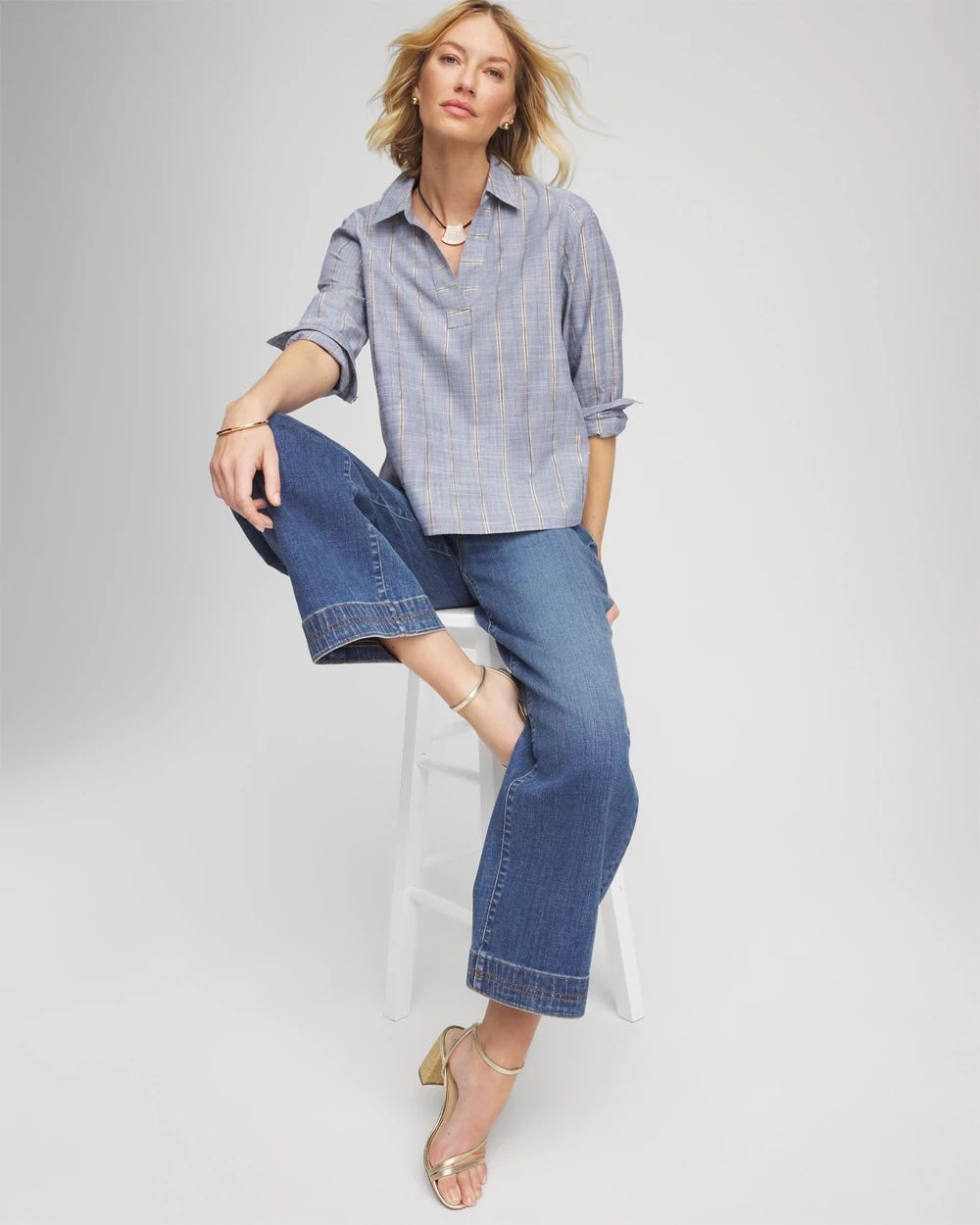 Chambray Striped Soft Popover click to view larger image.