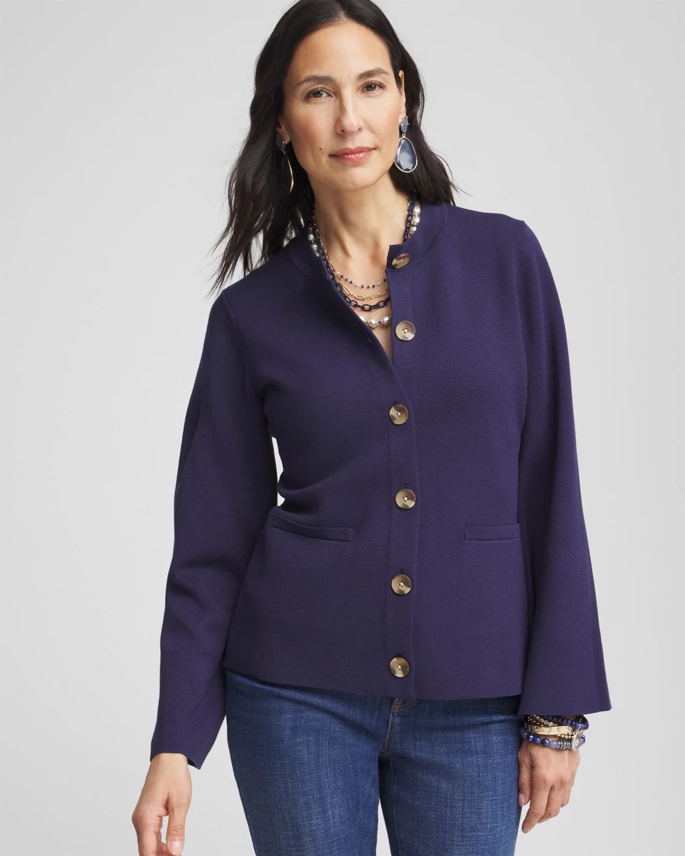 Faux Horn Button-Up Cardigan