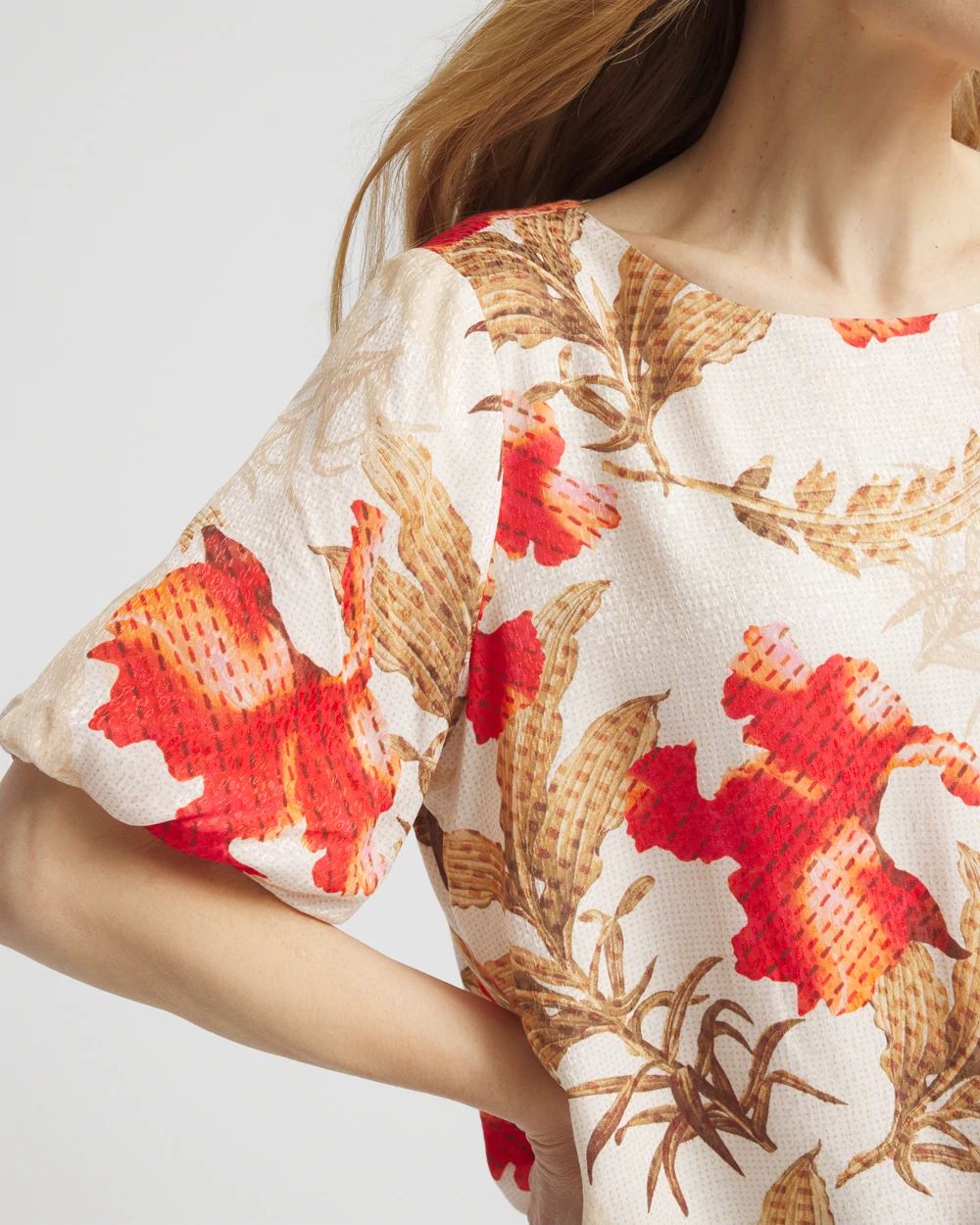 Floral Bubble-Hem Blouse