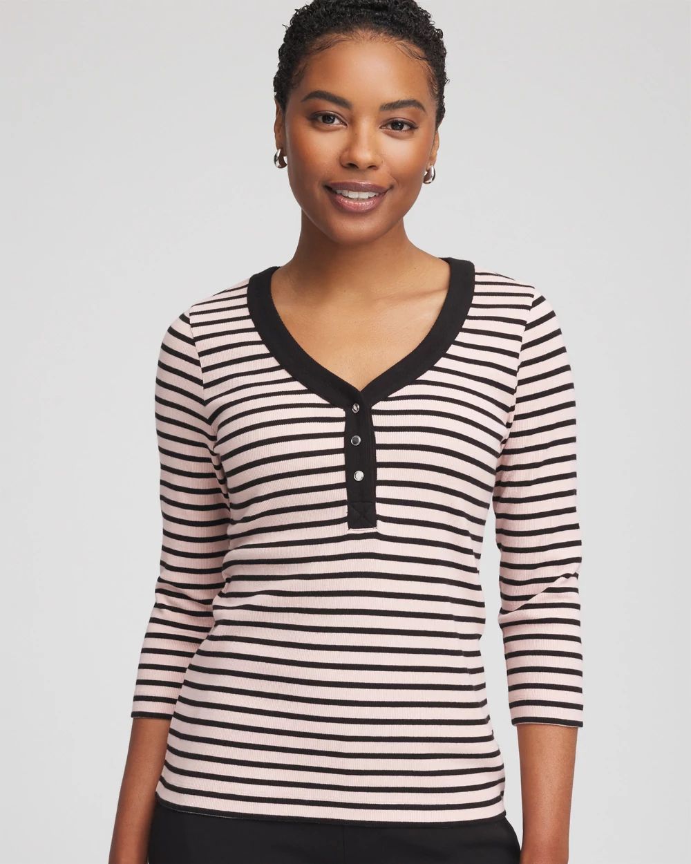 Zenergy® Ribbed Striped Henley Tee