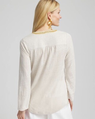 Linen Embellished V-Neck Tunic click to view larger image.