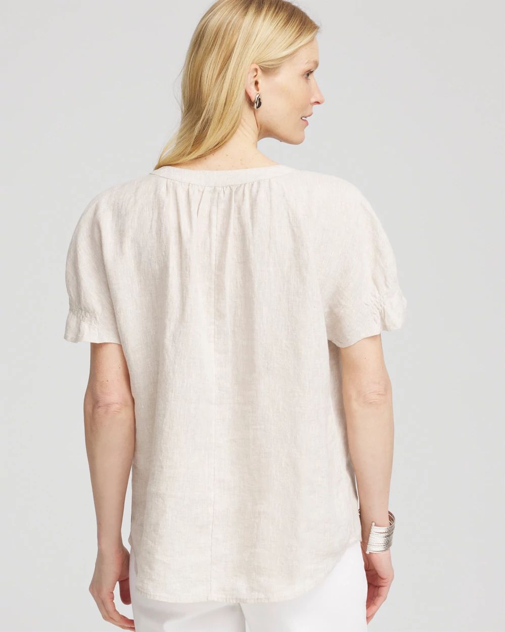 Linen Flutter-Sleeve Popover Top