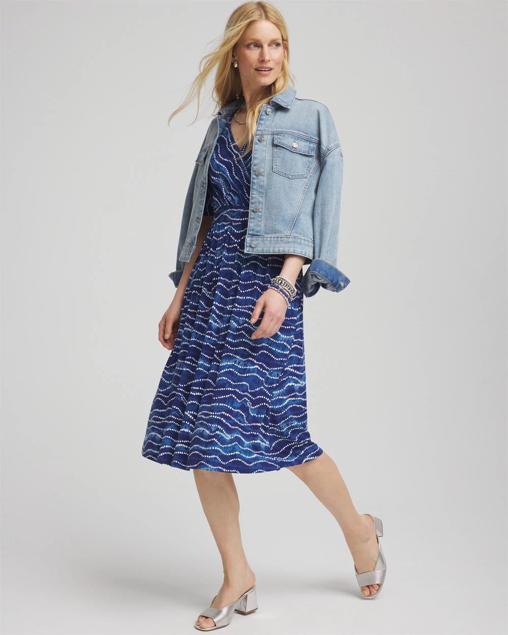 Ocean Print Surplice Neckline Dress