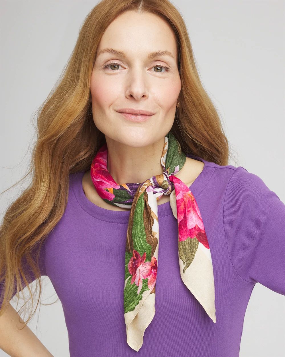 Floral Square Satin Scarf click to view larger image.