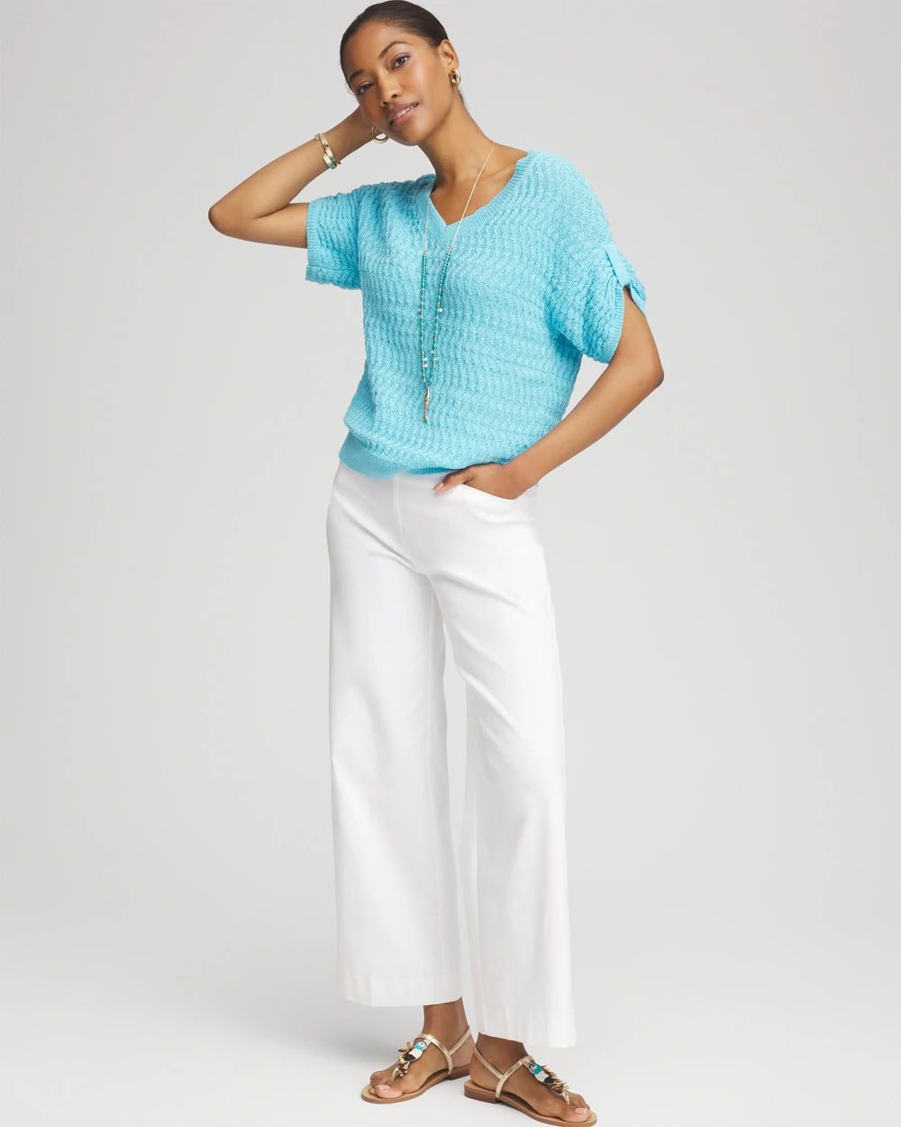 Sequin V-Neck Pullover Sweater click to view larger image.