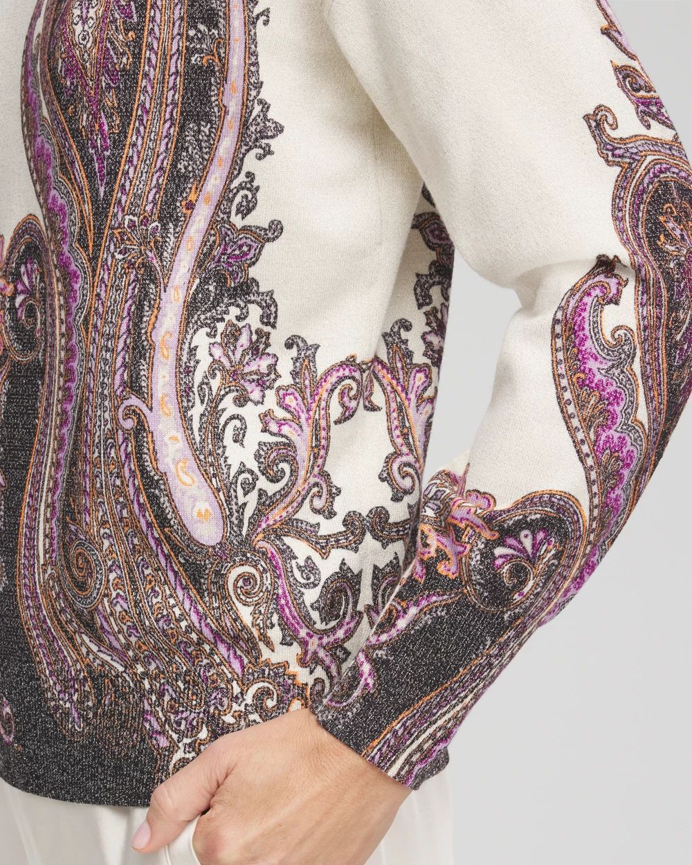 Metallic Paisley Pullover Sweater