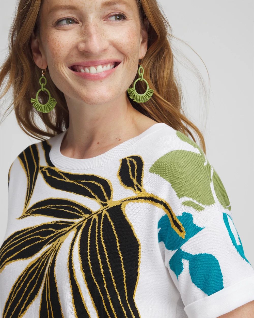 Palm Print Intarsia Pullover