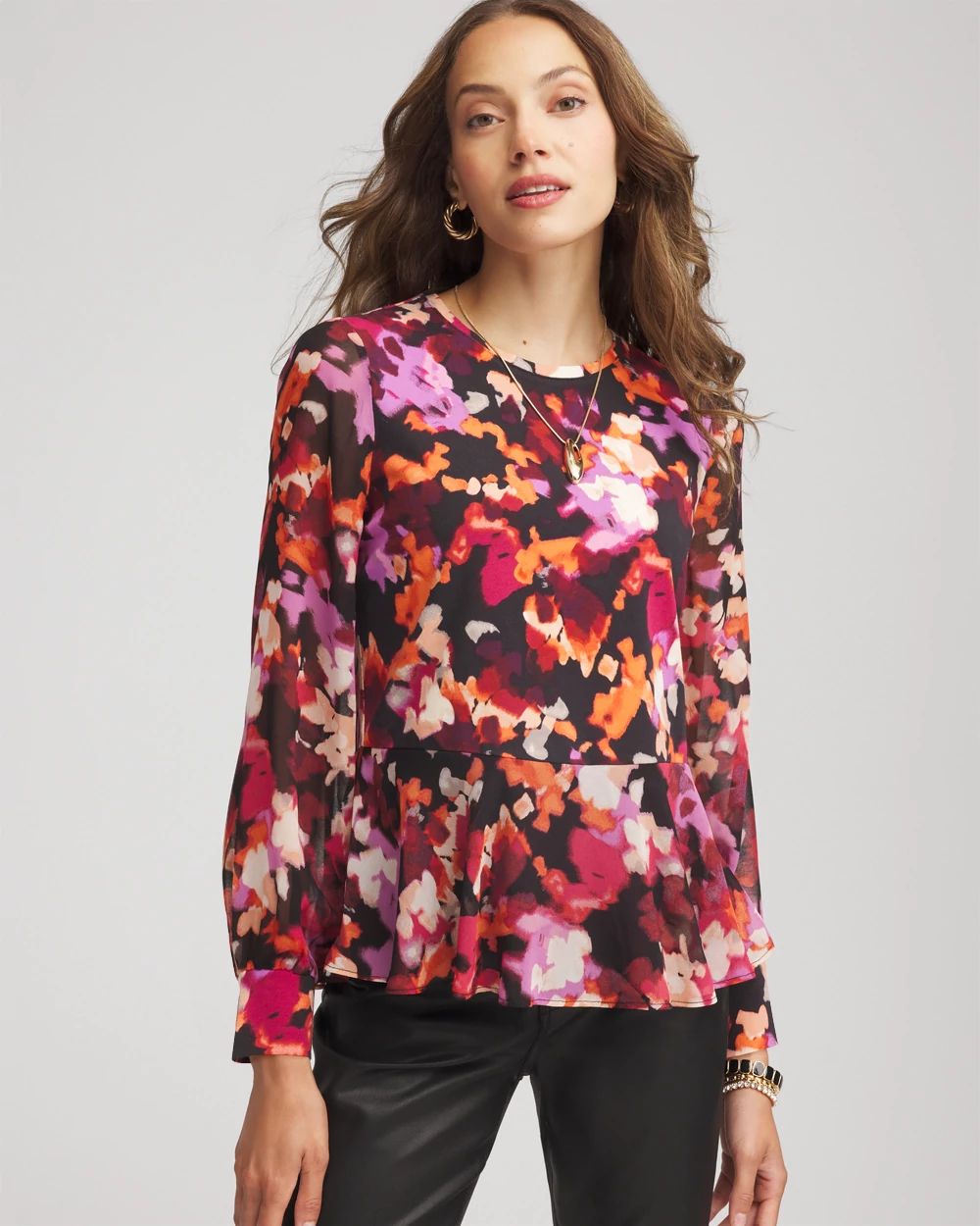 Printed Chiffon Peplum Top