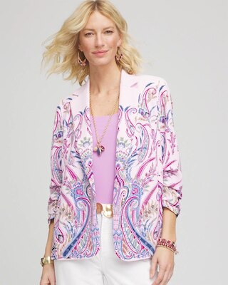 Ruched Sleeve Paisley Blazer