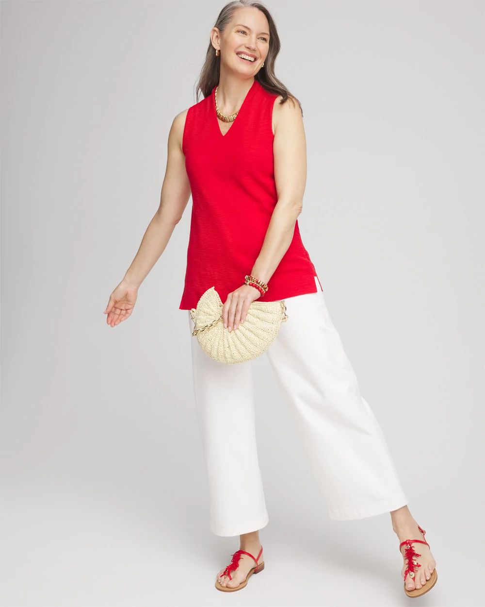 Textured Sleeveless V-Neck Tunic