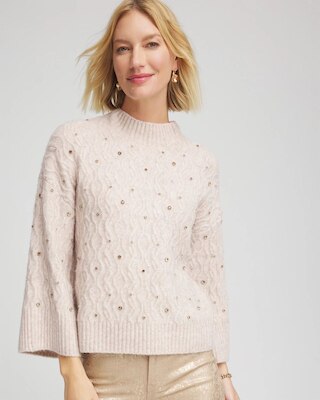 Sequined Cable Knit Sweater