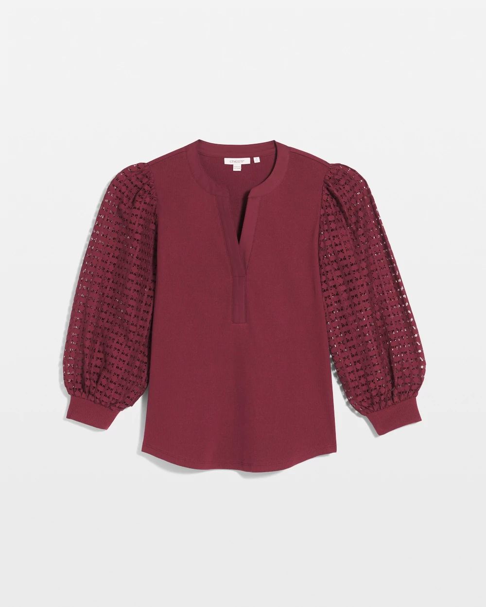 Split Neck Lace Sleeve Top