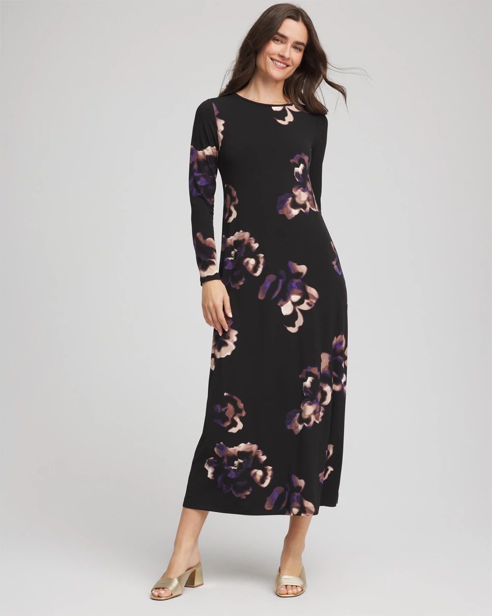 Petite Floral Boatneck Column Maxi Dress