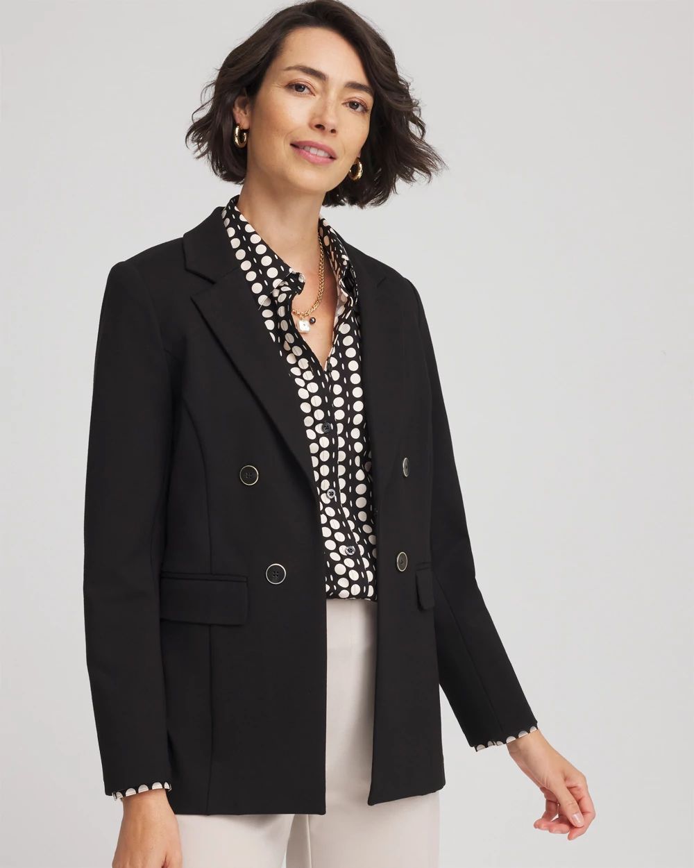 Ponte Double-Breasted Knit Blazer