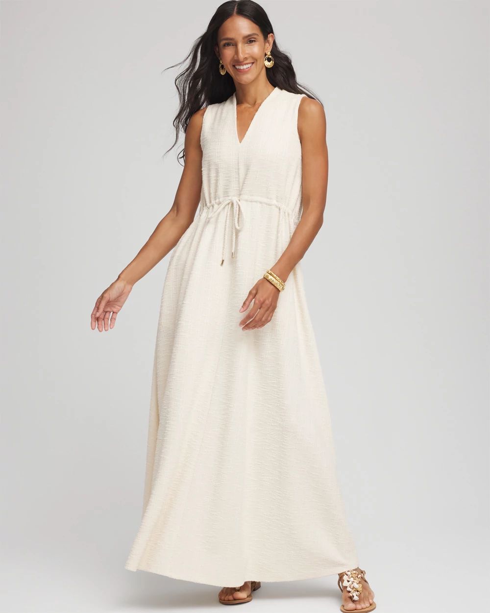 Sleeveless Tweed Maxi Dress