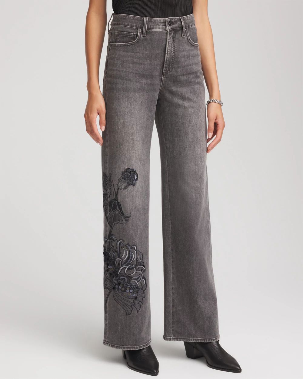 Petite Printed High-Rise Wide-Leg Jean