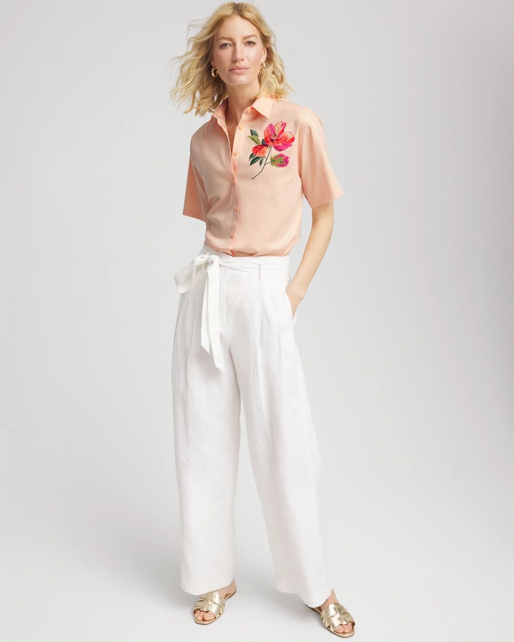 No Iron™ Embroidered Floral Short-Sleeve Shirt