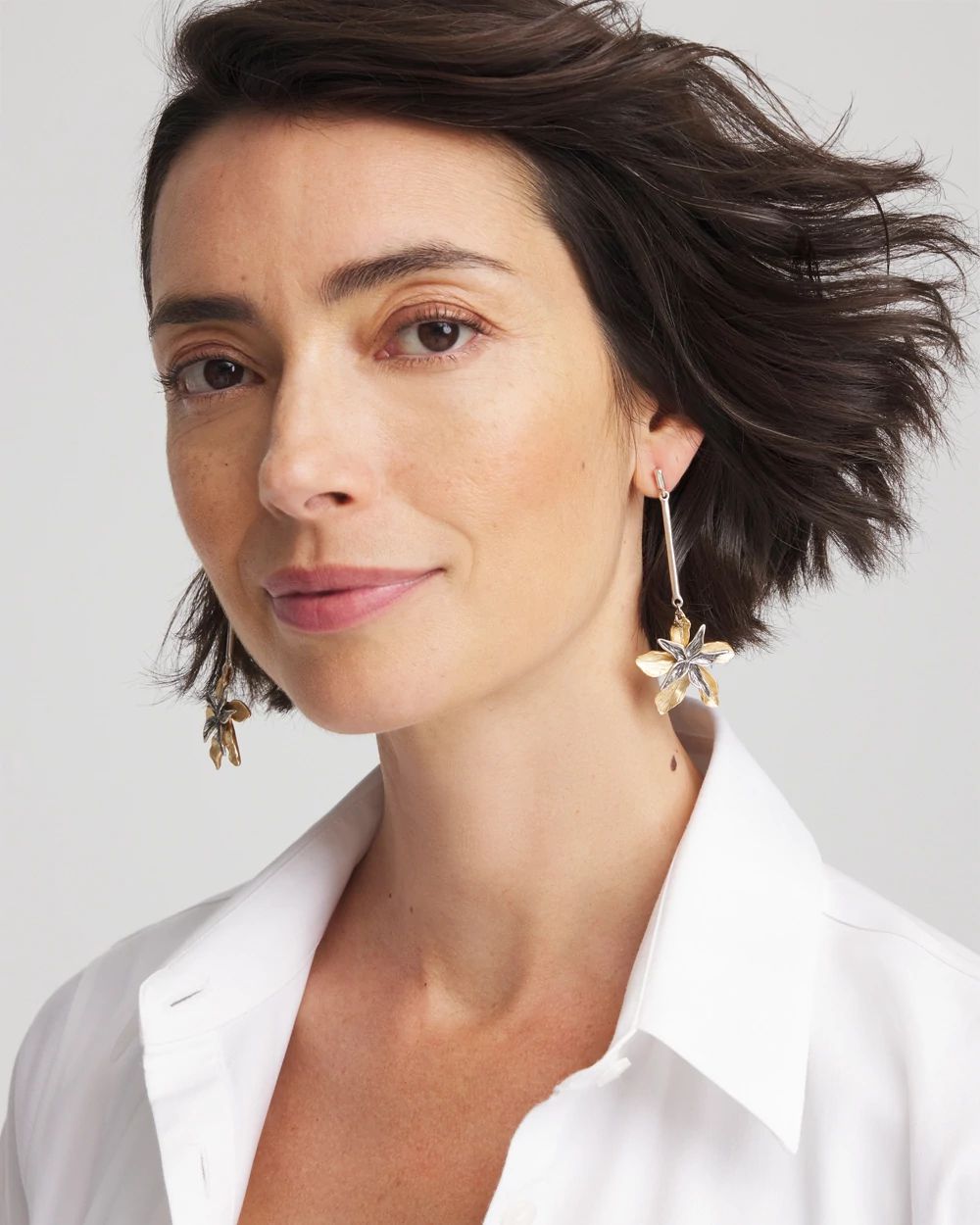 No Droop™ Mixed-Metal Floral Linear Drop Earrings