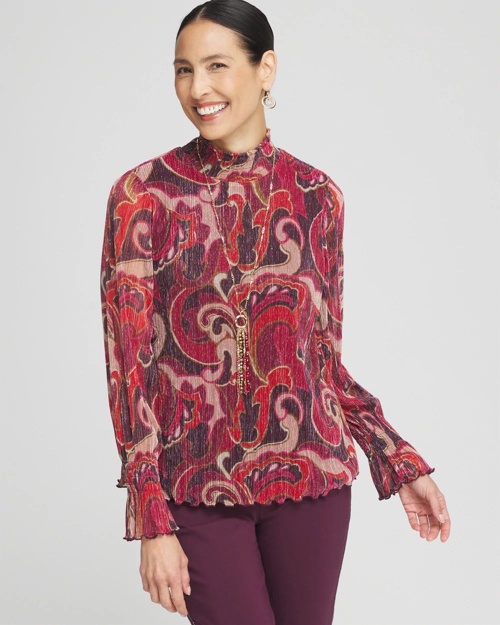 Crinkle Shine Mock-Neck Top