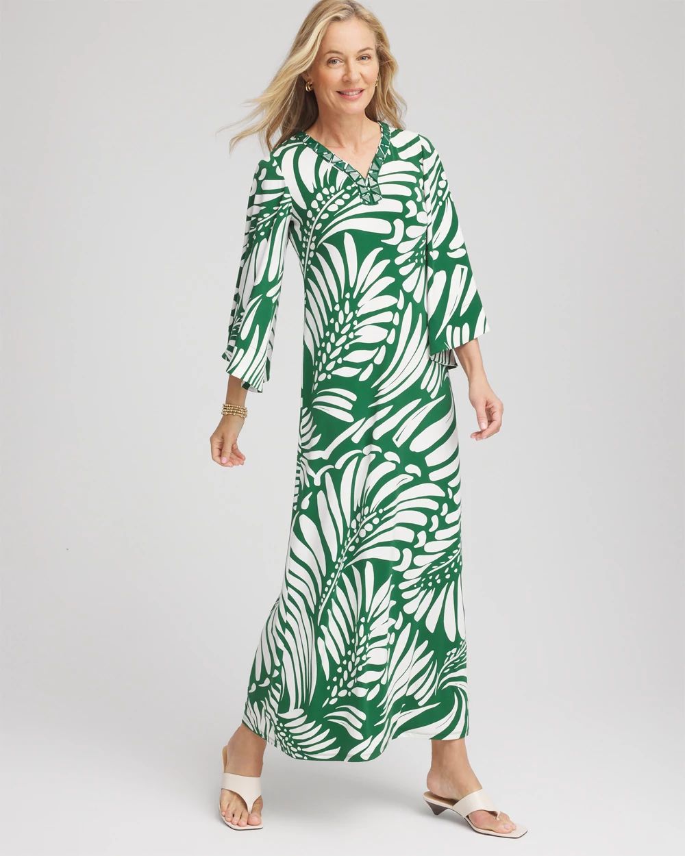 Petite Palm-Front-Motif Beaded Knit Maxi Dress