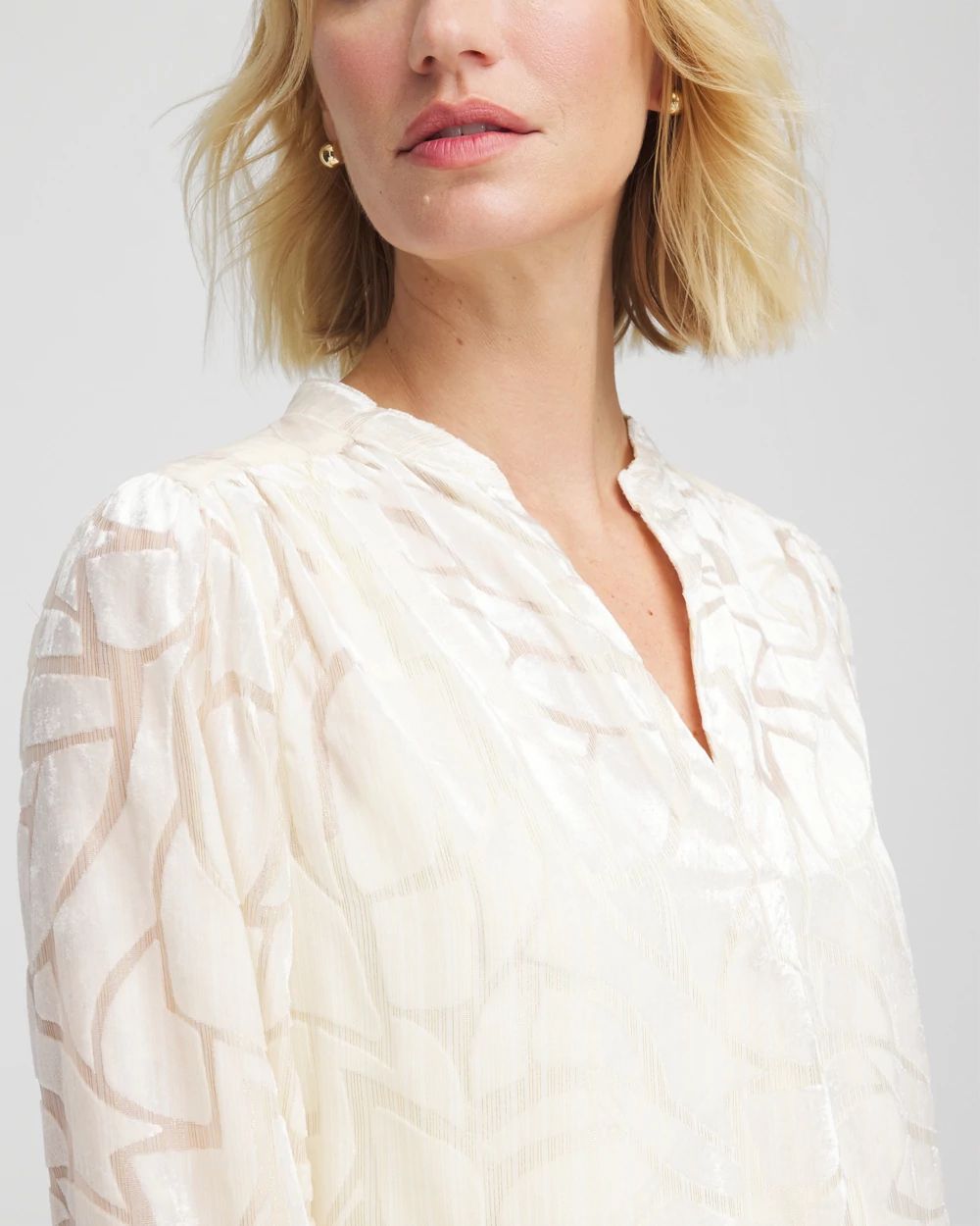 Cream Burnout Pullover Blouse click to view larger image.