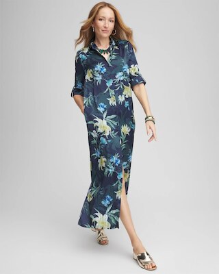 Satin Floral Maxi Shirtdress click to view larger image.