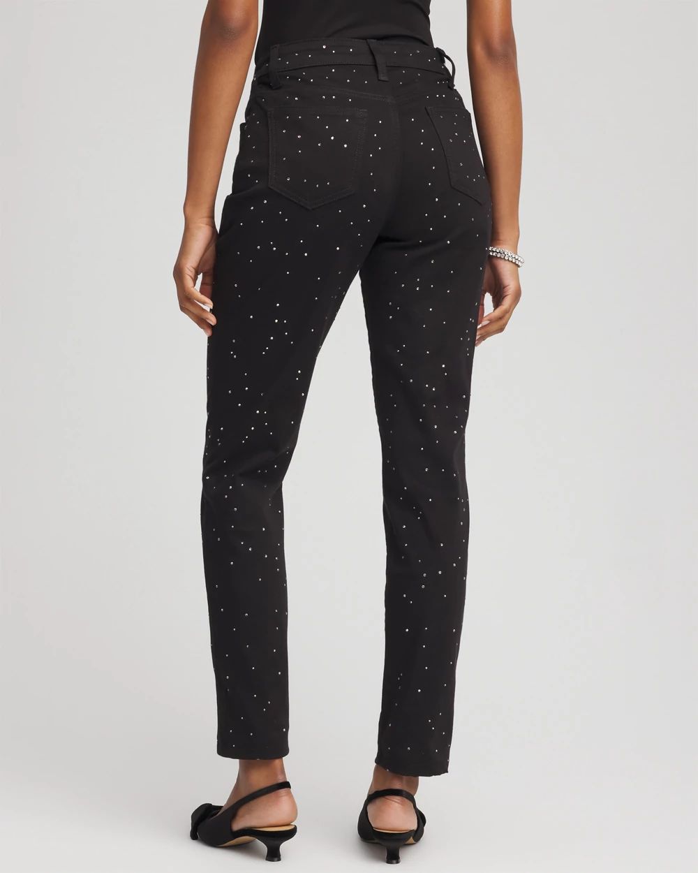 Stone Embellished Girlfriend Slim Ankle Jeans click to view larger image.