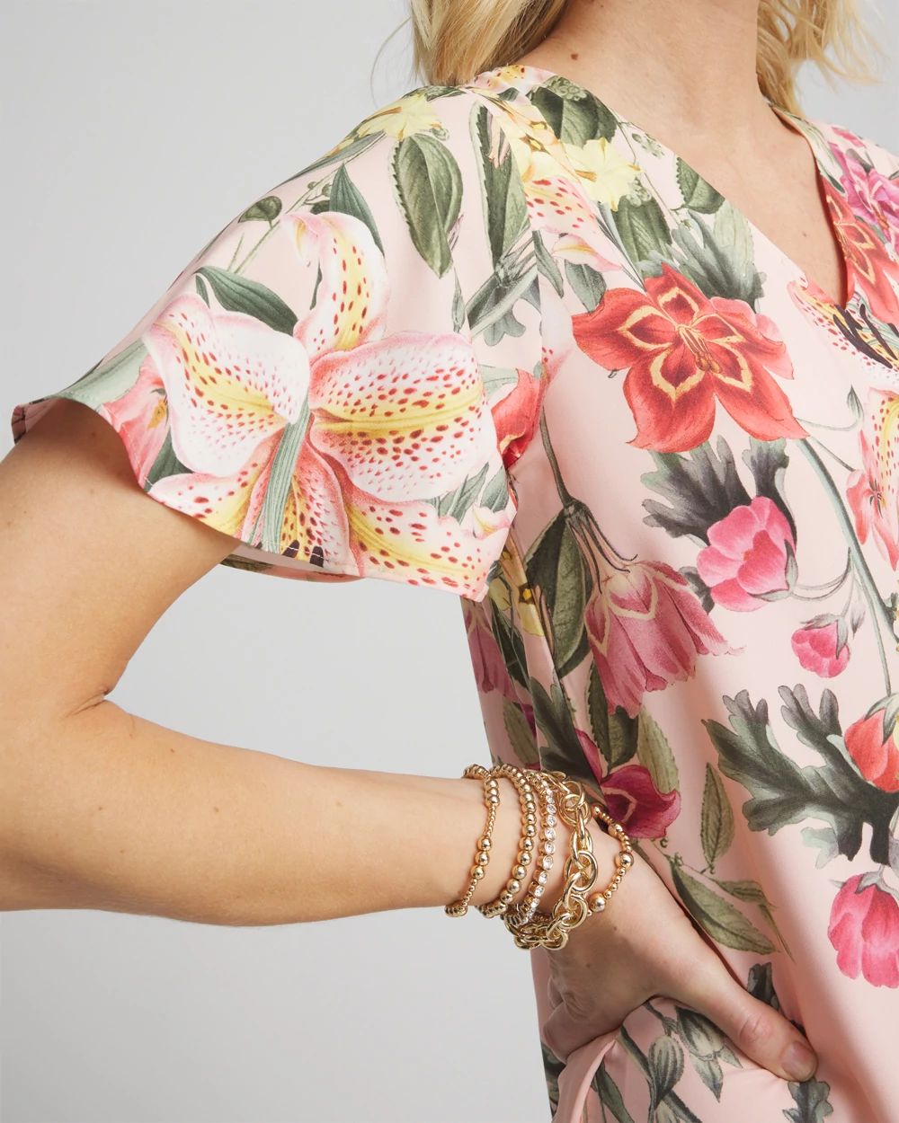 Petite Floral Satin Maxi Shirtdress