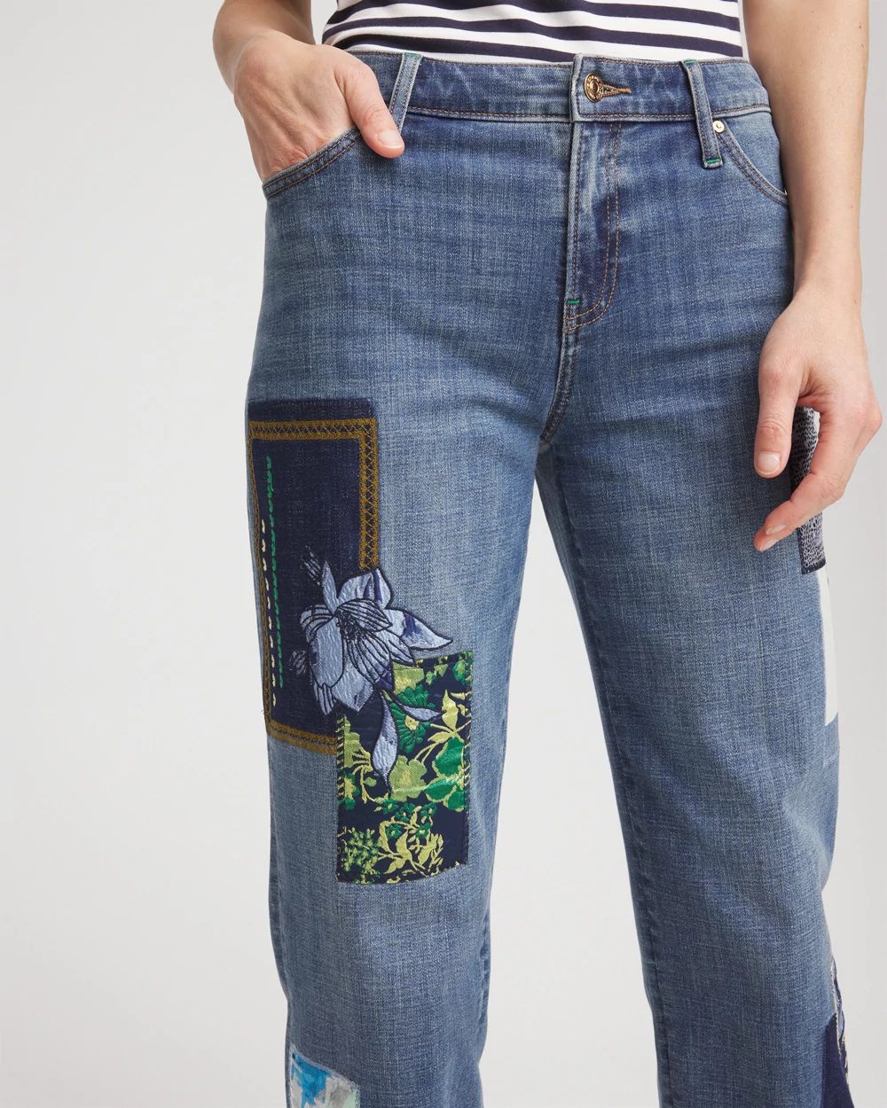 Boyfriend Patchwork Cropped Jeans click to view larger image.
