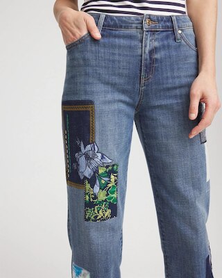 Boyfriend Patchwork Cropped Jeans click to view larger image.
