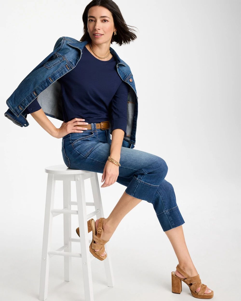 Cotton Slub 3/4 Sleeve Button Tee click to view larger image.