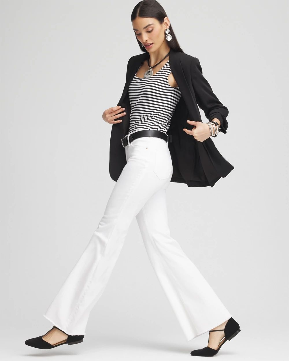 Petite Girlfriend No Stain Frayed Flared Jeans