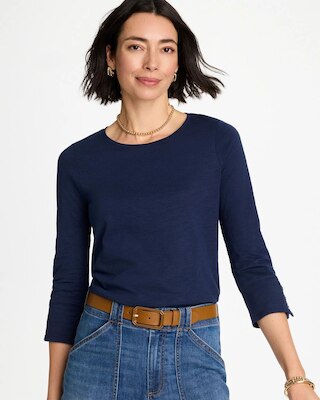 Cotton Slub 3/4 Sleeve Button Tee