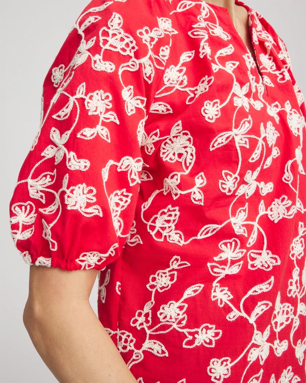 Floral Embroidered Cotton Peasant Blouse