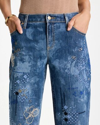 Embroidered Crop Boyfriend Jeans click to view larger image.