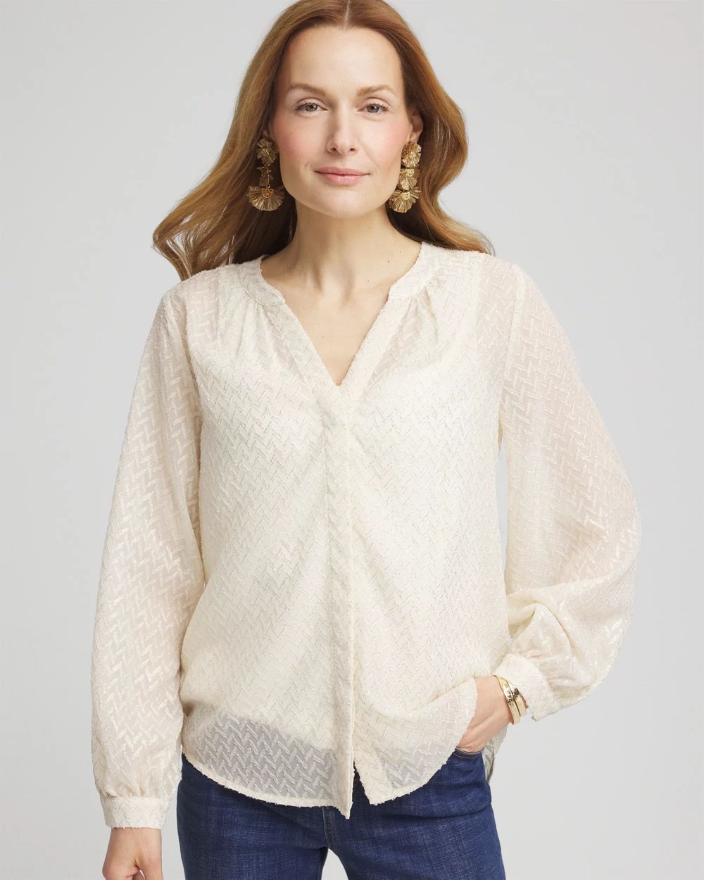 Chevron Blouson Sleeve Blouse