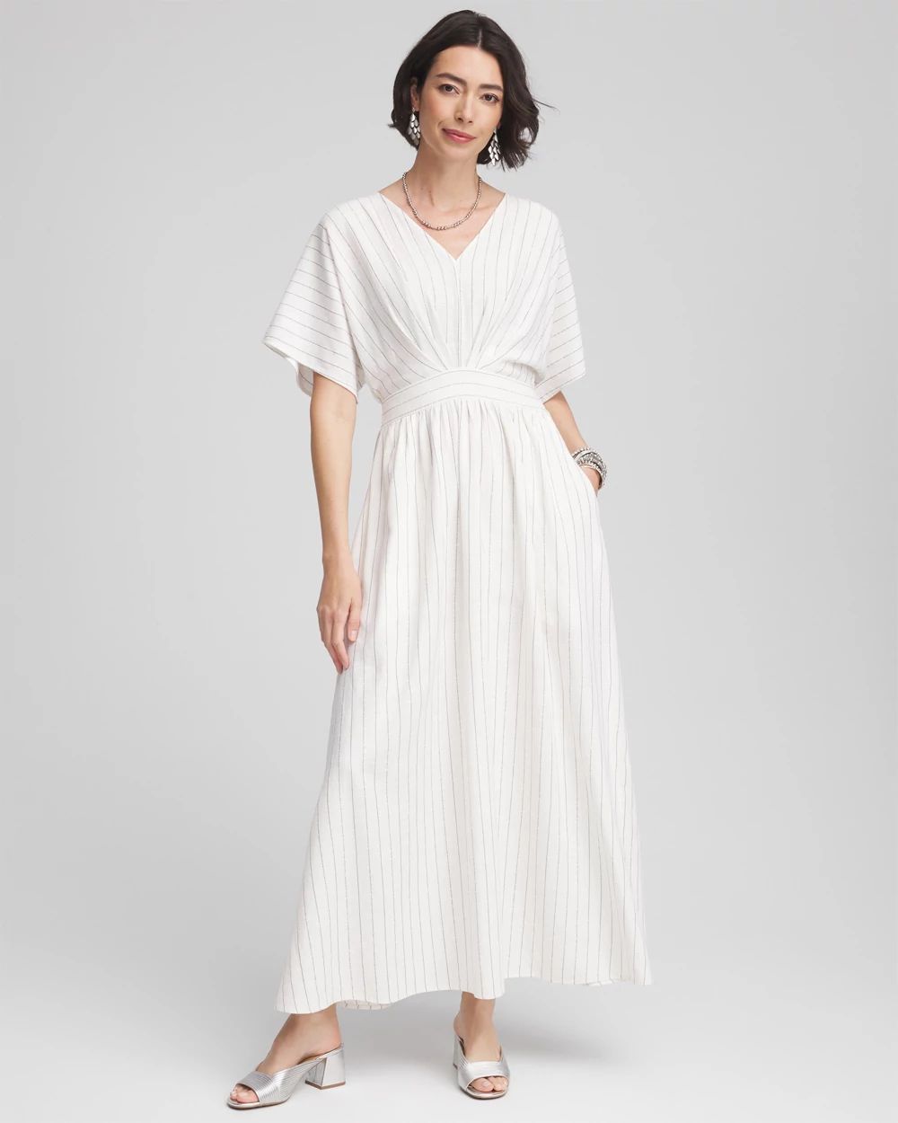 Petite Metallic Striped Maxi Dress