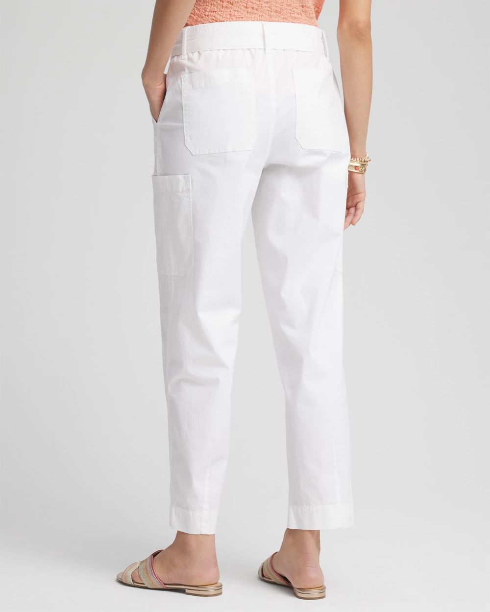 Poplin Pull-On Tapered-Leg Cropped Pants