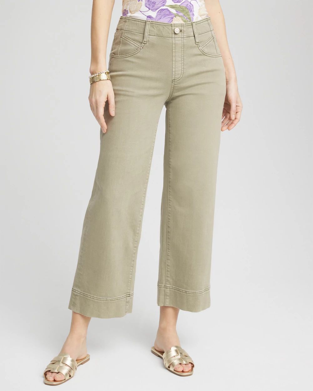 Pull-On Wide-Leg Cropped Jeans