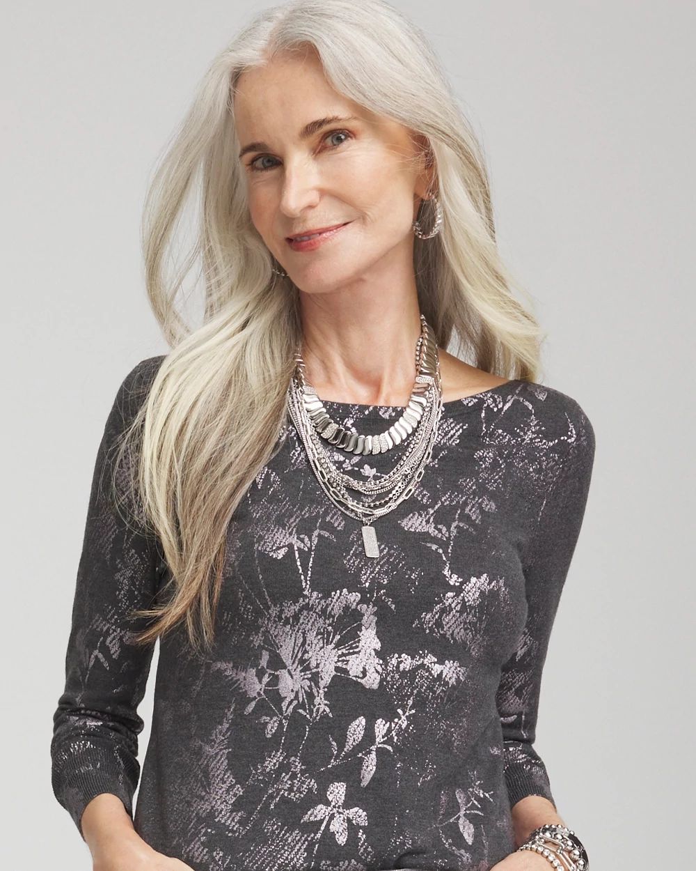 Silver Tone Pave Multistrand Necklace