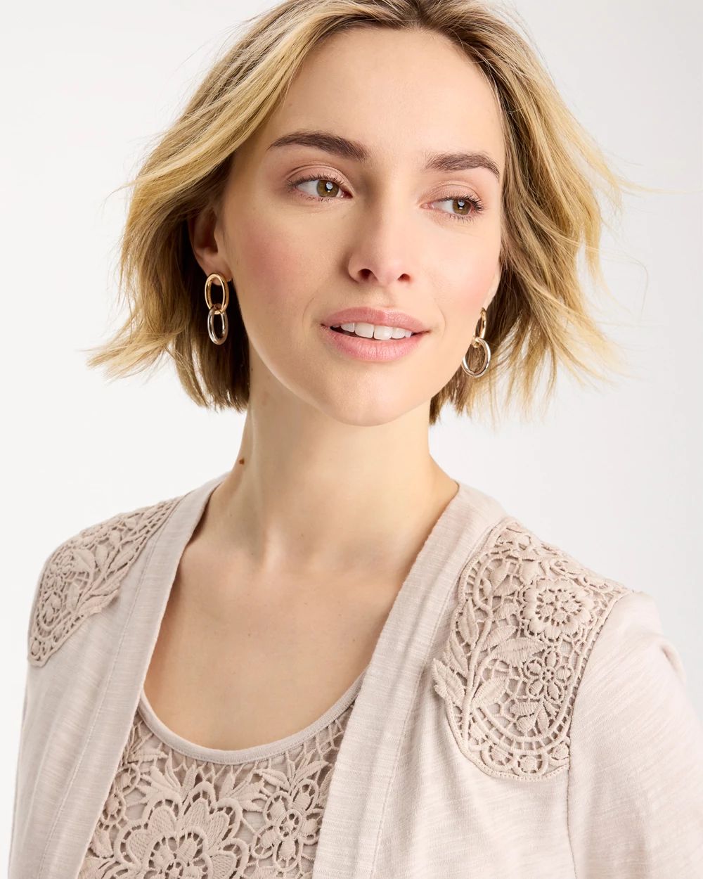 Embroidered 3/4 Sleeve Cardigan click to view larger image.