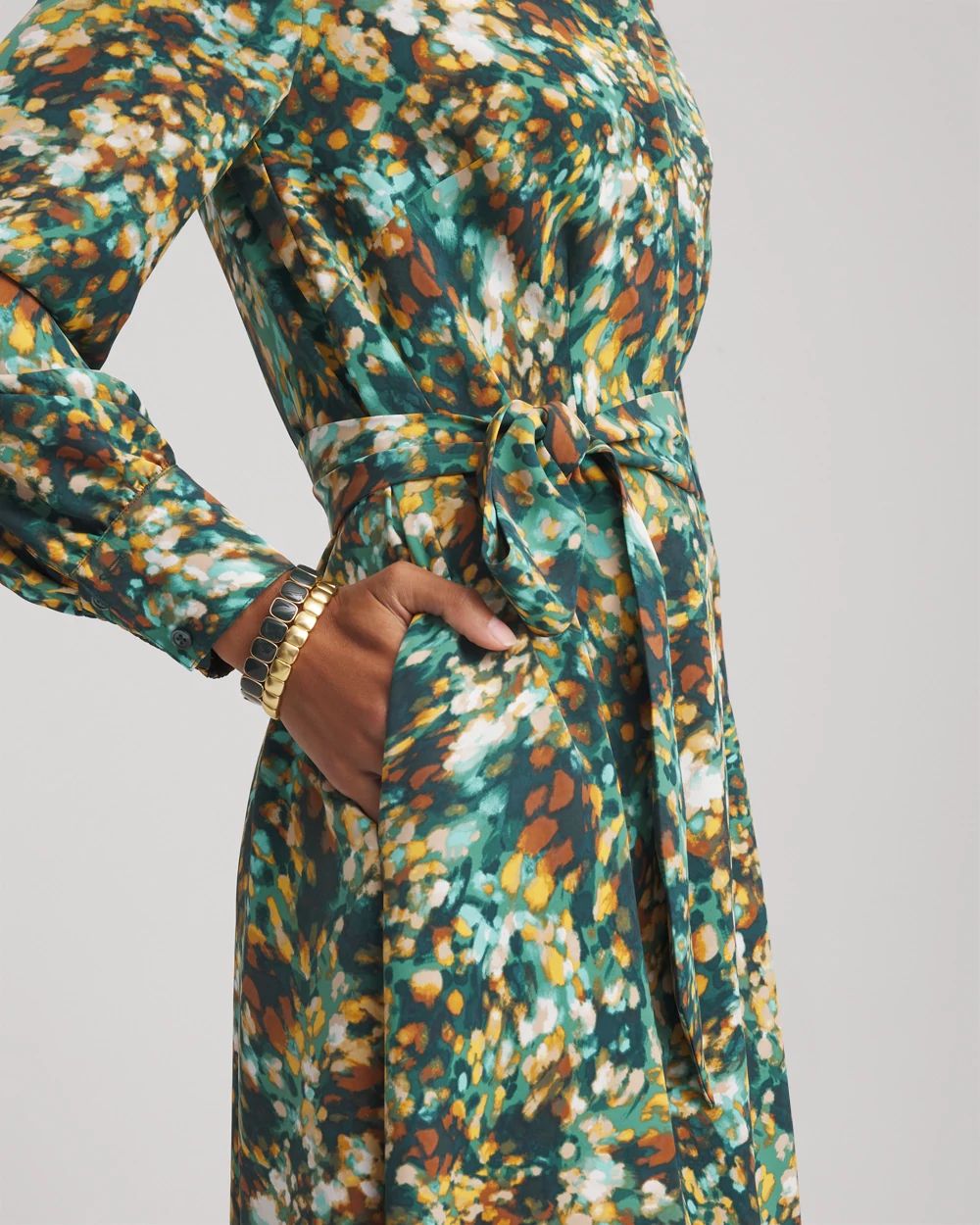 Printed Long-Sleeved Shirtdress click to view larger image.