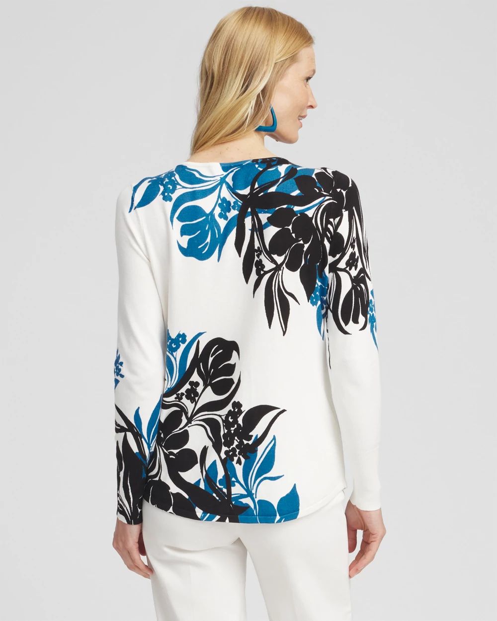 Placed Floral Print V-neck Pullover Sweater