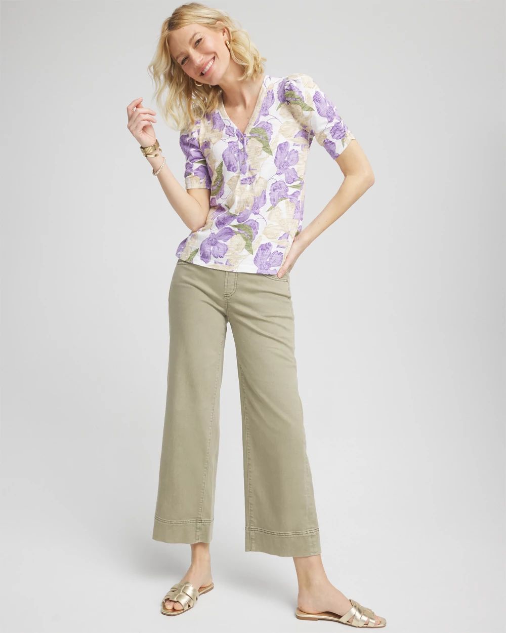 Pull-On Wide-Leg Cropped Jeans click to view larger image.