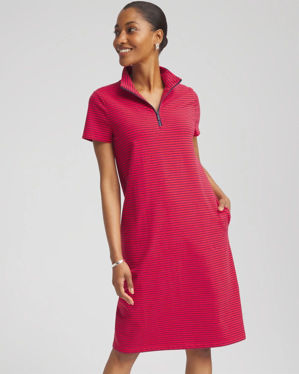 Zenergy® UPF Knit Stripe Half-Zip Dress