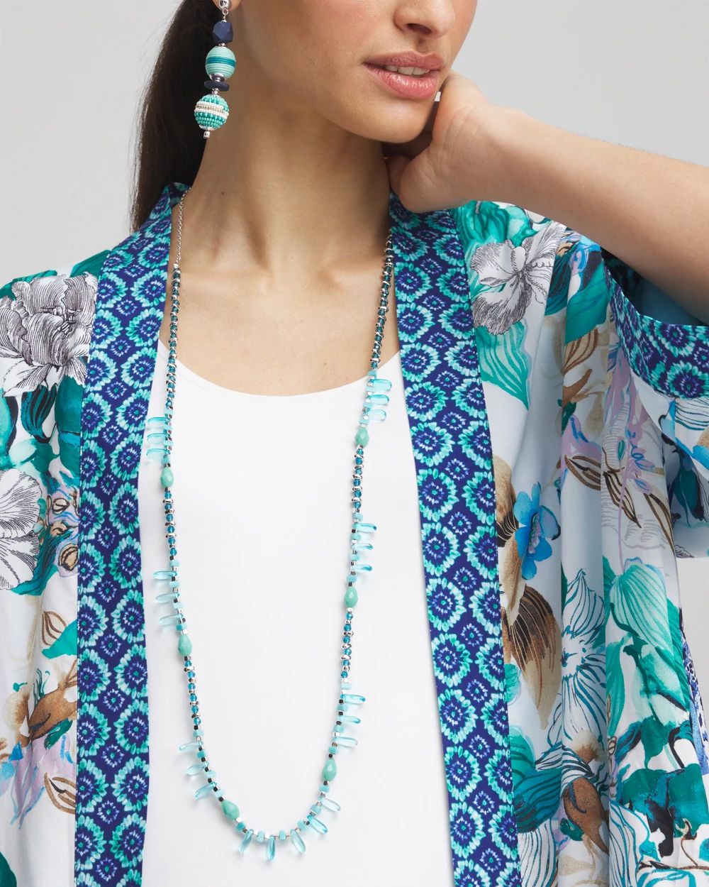 Teal Beaded Single Strand Necklace