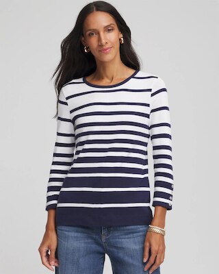 Striped Button Sleeve Pima Tee