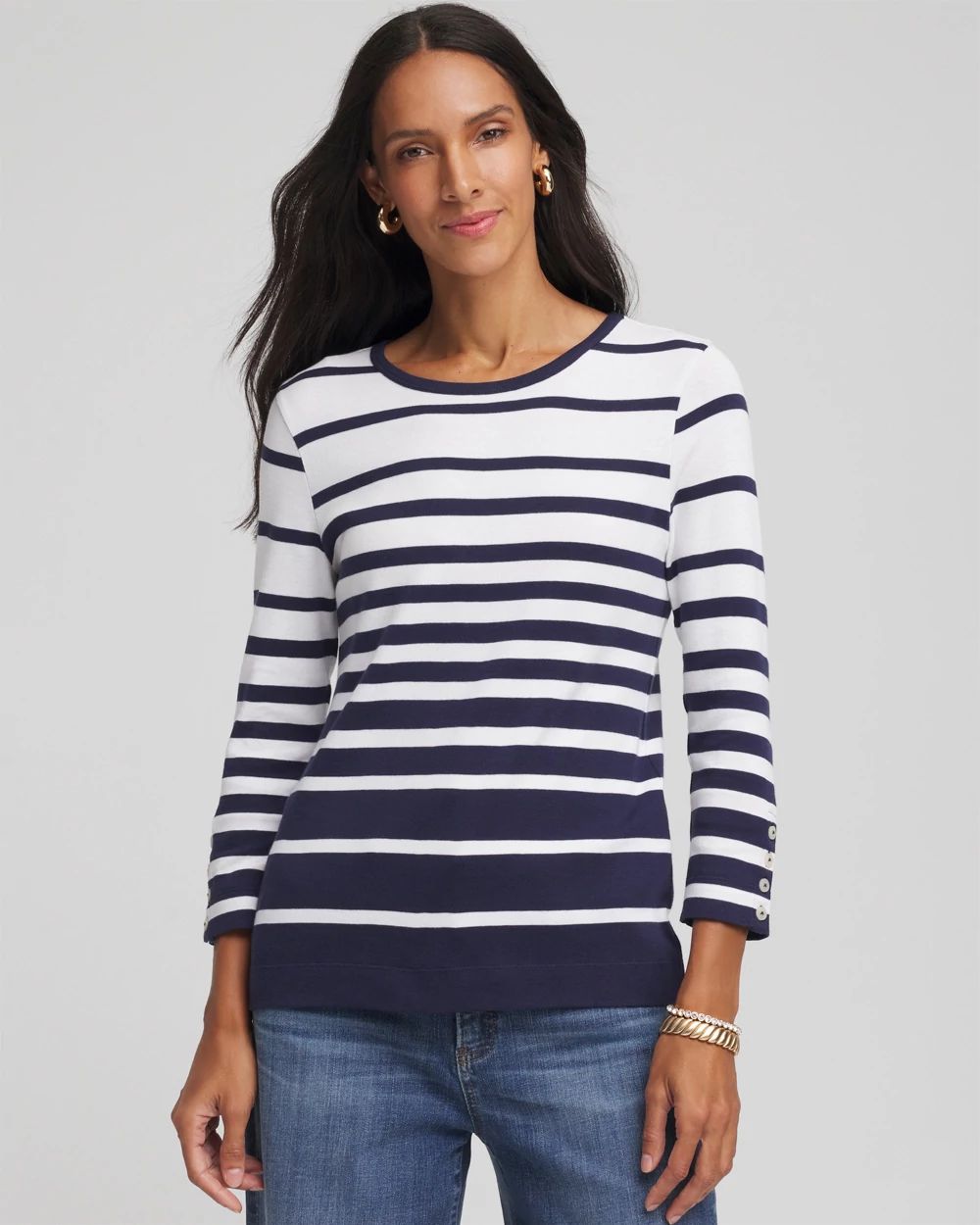 Striped Button Sleeve Pima Tee