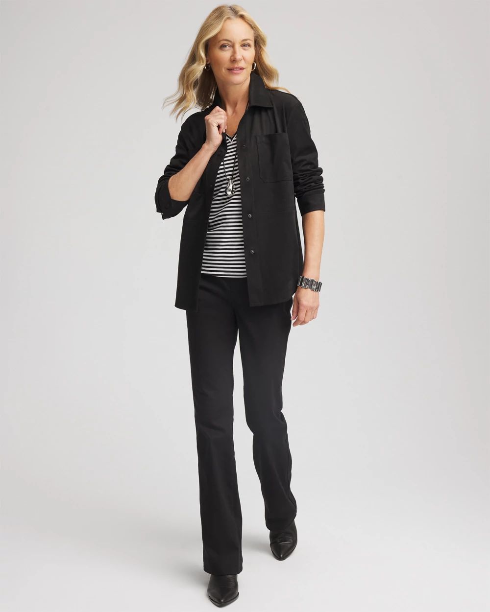 Suede Collared Long-Sleeved Shacket click to view larger image.