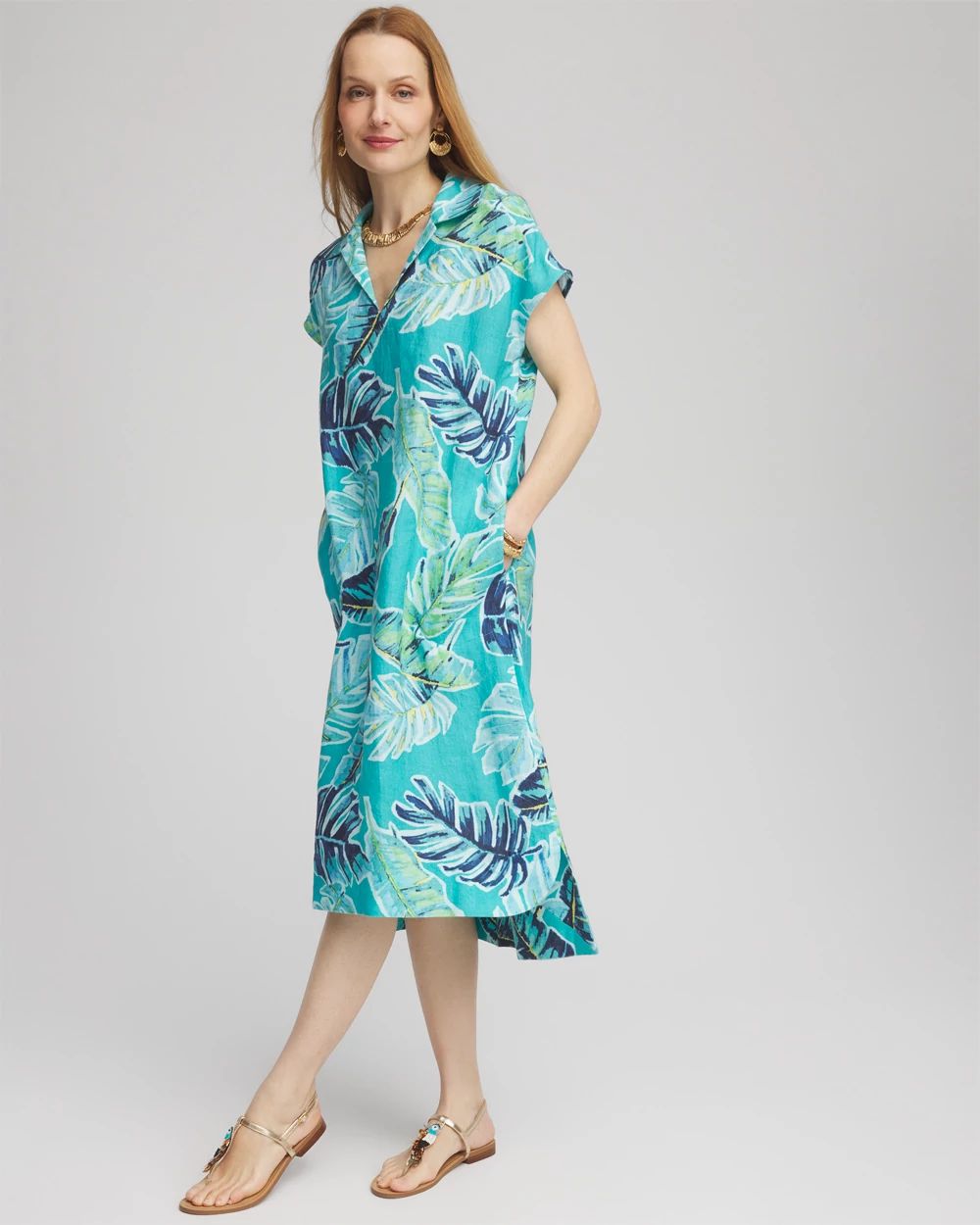 Tropical Linen Midi Dress click to view larger image.